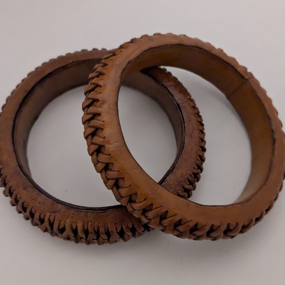 Brown Leather Bangle Bracelets - image 2